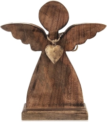 Figura de ángel de madera de madera de mango 27 × 30 cm