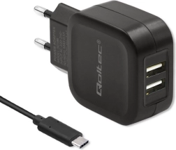 Cargador dual USB Qoltec 17W con cable USB-C