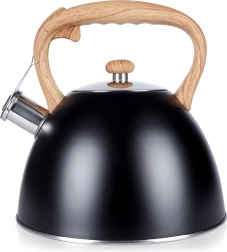 Hervidor de acero inoxidable con silbato para cocina 3 l, negro Vilde