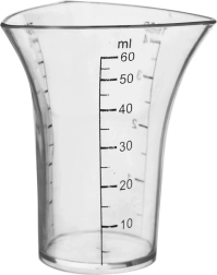 Vaso medidor de 60 ml con triple escala