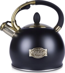 Tetera negra de acero inoxidable con silbato 3 l