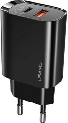 Cargador de red USAMS T35 20W con USB‑C y USB, carga rápida PD 3.0 y QC 3.0