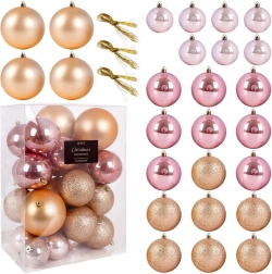 Bolas navideñas rosas irrompibles 6–10 cm, set de 26 uds.
