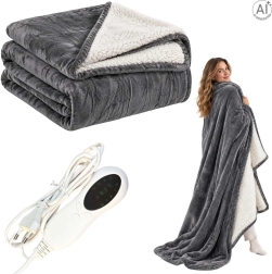 Manta eléctrica térmica de 183 × 213 cm con temporizador y 10 niveles de calentamiento