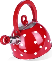 Tetera roja de acero inoxidable con lunares 1,5 l con silbato ORION
