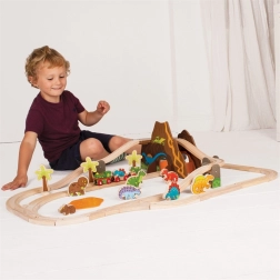 Vía de tren de dinosaurios de madera BIGJIGS RAIL, 49 piezas