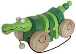 Cocodrilo de madera de arrastre con sonido de claqueteo para niños