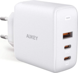 Cargador GaN blanco Omnia Mix 3× USB (2× USB‑C + 1× USB‑A) 90 W