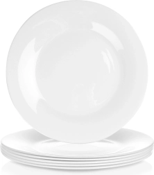 Juego de 6 platos llanos de vidrio blanco 25,5 cm