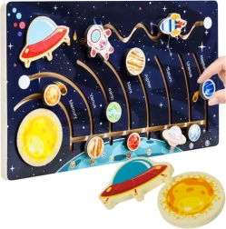 Kruzzel rompecabezas Montessori de madera sistema solar – laberinto de planetas y cohete