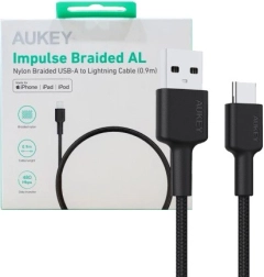 Cable AUKEY USB-C a USB-A de 0,9 m, 60 W PD, trenzado de nailon, negro