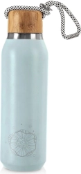 Termo de acero inoxidable 580 ml azul con tapa de bambú