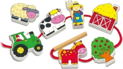 VIGA Bloques de Enhebrar de Madera con Temática de Granja Montessori