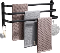 Soporte de pared de aluminio para toallas, negro, 60 cm