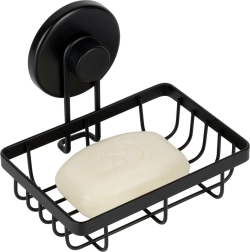 Estante metálico de ducha con ventosa, negro, 13,5 × 10,5 × 11,5 cm