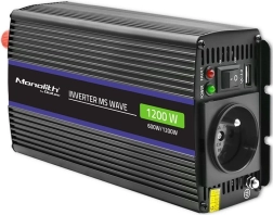 Inversor de voltaje Qoltec Monolith 1200 MS Wave 12V a 230V, 600/1200 W con USB