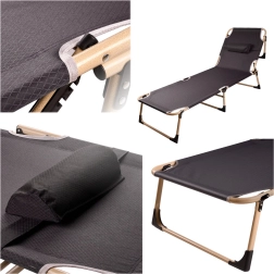 Tumbona turística plegable LUARO con respaldo ajustable de 193 cm – Gris