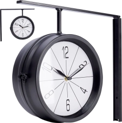 Reloj de pared metálico de doble cara 30,5 × 9,5 × 28 cm, negro
