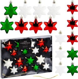 Adornos navideños irrompibles en forma de estrella rojas, verdes y blancas 16 uds (6 y 5 cm)