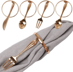 Aros metálicos dorados para servilletas con cubiertos colgantes, 4 cm, set de 4 uds.