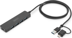 Hub USB 3.0 SlimLine de 4 puertos con adaptador USB-C 1,2 m 5 Gbps, conector de alimentación USB-C