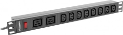 Regleta de alimentación para rack Lanberg PDU 19" 1U, 16 A, 8× C13 + 2× C19, entrada C20 – negra