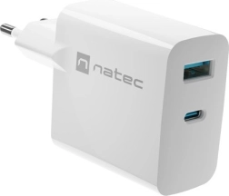 Cargador Natec Ribera GAN 1X USB-A + 1X USB-C 45W blanco