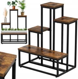 Soporte para flores de metal, 4 niveles, roble antiguo – para 6 macetas - 1 pieza
