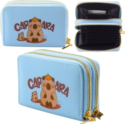 Billetera azul de dos compartimentos con capibara, ranuras para tarjetas 12,5 × 8,5 cm
