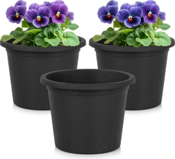 Macetas de jardín de plástico negras redondas 14,5 cm – set de 3 uds.