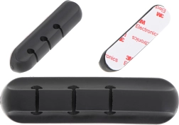Organizador de cables de silicona autoadhesivo, 3 ranuras, negro