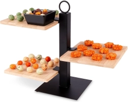 Elegante soporte de servir de tres niveles de bambú con cuenco 32 × 32 × 26,5 cm