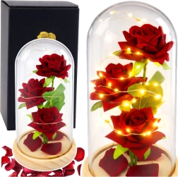Rosas rojas eternas en cúpula de cristal con iluminación LED 21,5 × 11 cm