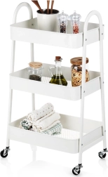 Estantería metálica con ruedas de 3 niveles blanca 44 × 31,5 × 78,5 cm