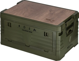Caja de almacenamiento plegable con tapa y tablero de madera 32 l verde NILS Camp