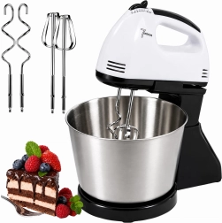 Batidora de mano de cocina con soporte y bol de acero inoxidable, 7 velocidades
