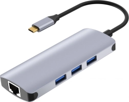 Estación de acoplamiento hub USB-C con LAN, HDMI 4K y lector de tarjetas