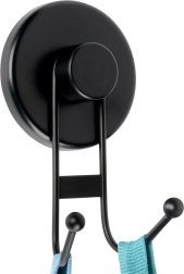 Gancho doble metálico con ventosa, negro, 6,5 × 5,5 × 10 cm