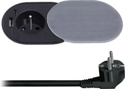 Toma empotrable Solight 230 V con USB-A y USB-C PD 20 W con tapa deslizante, 2 m, plateada