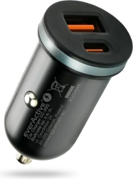 Cargador de coche everActive CC-30Q 35 W con USB-A QC 3.0 y USB‑C PD, negro