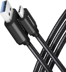Cable USB‑C – USB‑A 3.2 Gen 1 AXAGON, 2 m, 3 A, de aluminio, trenzado, negro