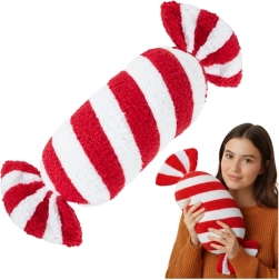 Decoración navideña en forma de dulce RUHHY, cojín suave en color blanco y rojo