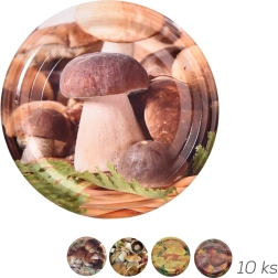 Tapa metálica para conservas Bio 66 con motivo de setas, 10 uds