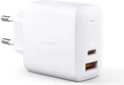 Cargador de red blanco Aukey Omnia GaN 2xUSB Power Delivery (1xUSB A + 1xUSB C) 65W 5.4A
