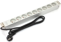 Regleta PDU para rack de 19", 9× tipo E, 1,8 m, Schuko, de aluminio, 16 A