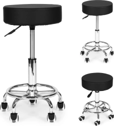 Taburete cosmético y médico giratorio con respaldo, negro ModernHome