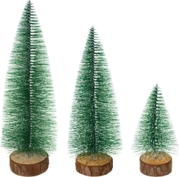 Set de mini árboles de Navidad Ruhhy, 3 uds., decoración nevada sobre tronco de madera