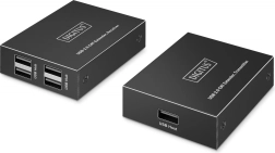 Extensor USB 2.0 a través de cable CAT 6 hasta 150 m, 4× USB‑A, 1× RJ45 Gigabit Ethernet – kit transmisor/receptor