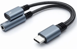 Adaptador USB-C 2en1 con Jack 3,5 mm y PD 15W - 10 cm