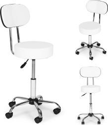 Taburete giratorio con respaldo para cosmética y medicina, blanco ModernHome